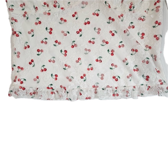 Madden Girl Cami Top Womens XL Cherry Print Red Spaghetti Strap Summer Blouse - Picture 4 of 6